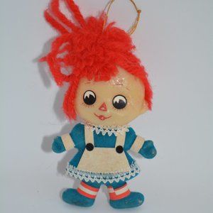 Blow Mold Flocked Raggedy Ann Christmas Ornament Vintage Annabelle Doll  3.5"